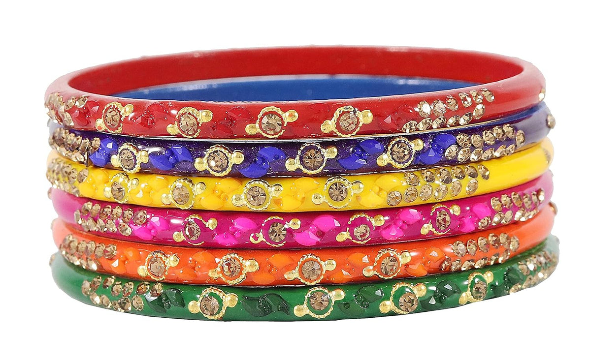 NMII Non-Precious Metal Base Metal with Zircon Gemstone Or Beads Studded worked Glossy Finished Kada Set For Women and Girls
