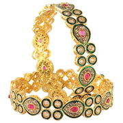 NMII Premium Gold Plated Alloy Kada Set With Multi Kundan Stone & Meenakari Peacock Design | Women & Girls Bangles | Traditional Alloy Bangles | Rajwadi, Wedding, Festival & Bridal - Pack Of 2 Kada