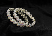 NMII Trendy Stylish Alloy Metal with American Diamond Studded Bangles Set For Women & Girls | Zig Zag Design Kada Set | Women's Bangles Bracelet | Trendy Bangles Party, Wedding- Set of 2