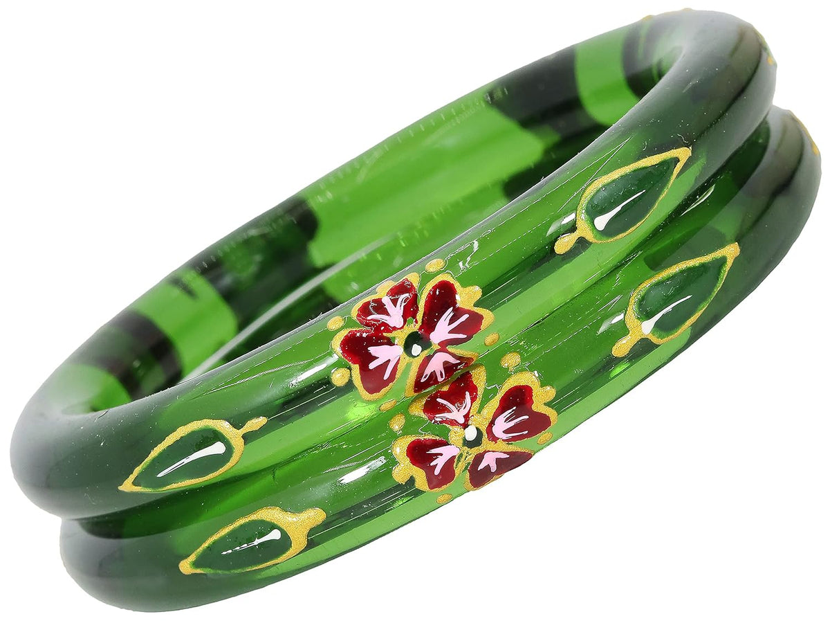 NMII Traditional Glass With Diamond Cutting Pattern Glossy Finished Stylish Kada Set For Women And Girls | Crystal Glass Kada Bangles Set For Wedding, Festive