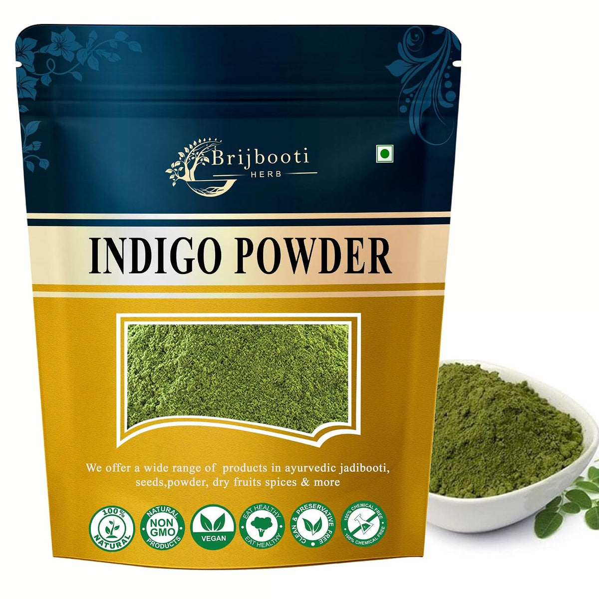 Brijbooti Organic Indigo Powder for Black Hair (200 Gr) | Herbal Indigo Powder for Natural Hair Coloring | Neela Amari, Neel Patti, Neela, Neelamari