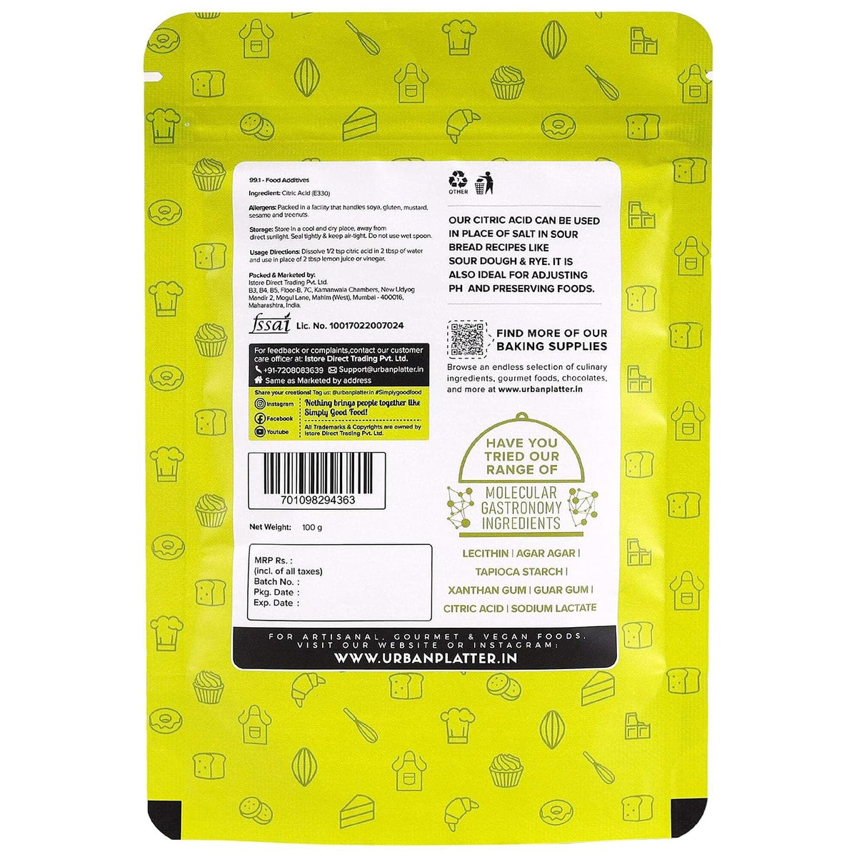urban platter Pure Citric Acid Crystals Powder, 100 Grams