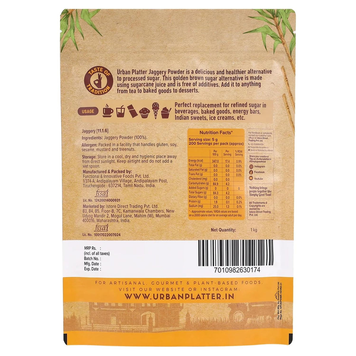 Urban Platter Jaggery Powder, 1Kg / 35.2oz [Pure, Natural & Chemical Free]