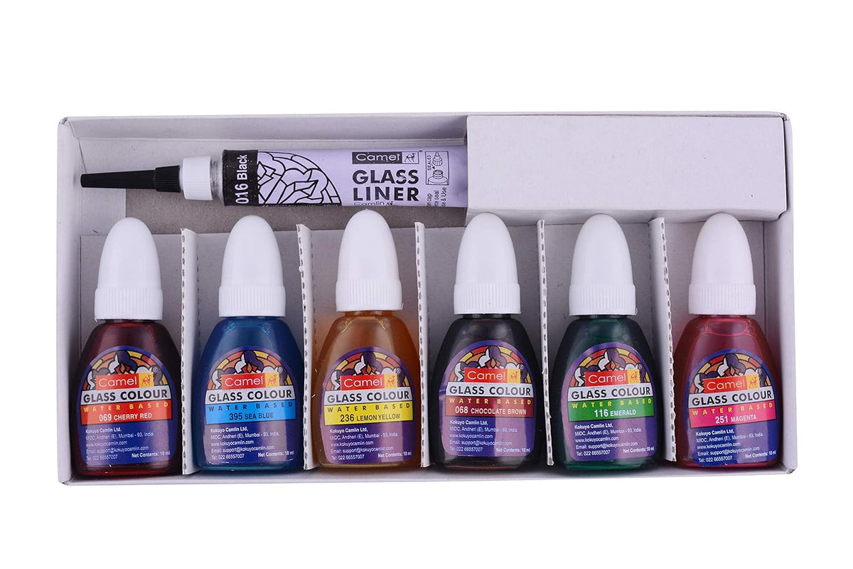 Camel Fabrica Acrylic Ultra Pearl And Metallic Colour Set - Pack Of 20 (White) Water Based Glass Color - 10Ml Each, 6 Shades