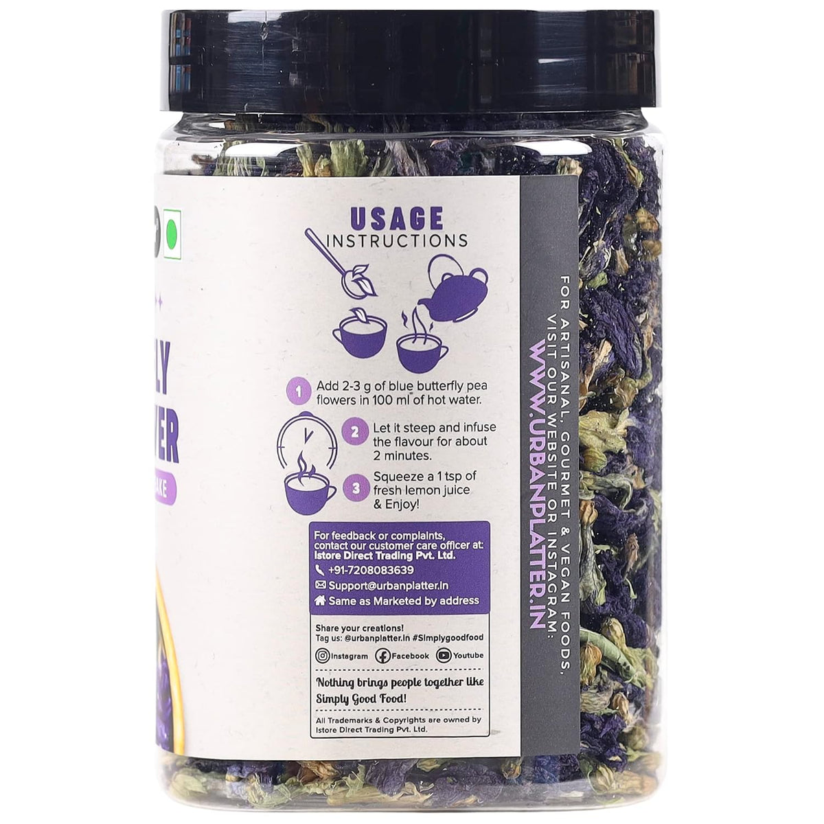 Urban Platter Butterfly Pea Flower Tea, 40g (Rich in Antioxidants, Caffeine Free Herbal Tea, Aparajita/Shankhpushpi Flower Tea, Natural Blue Colour Tea for Drinks, Cocktails & Mocktails)