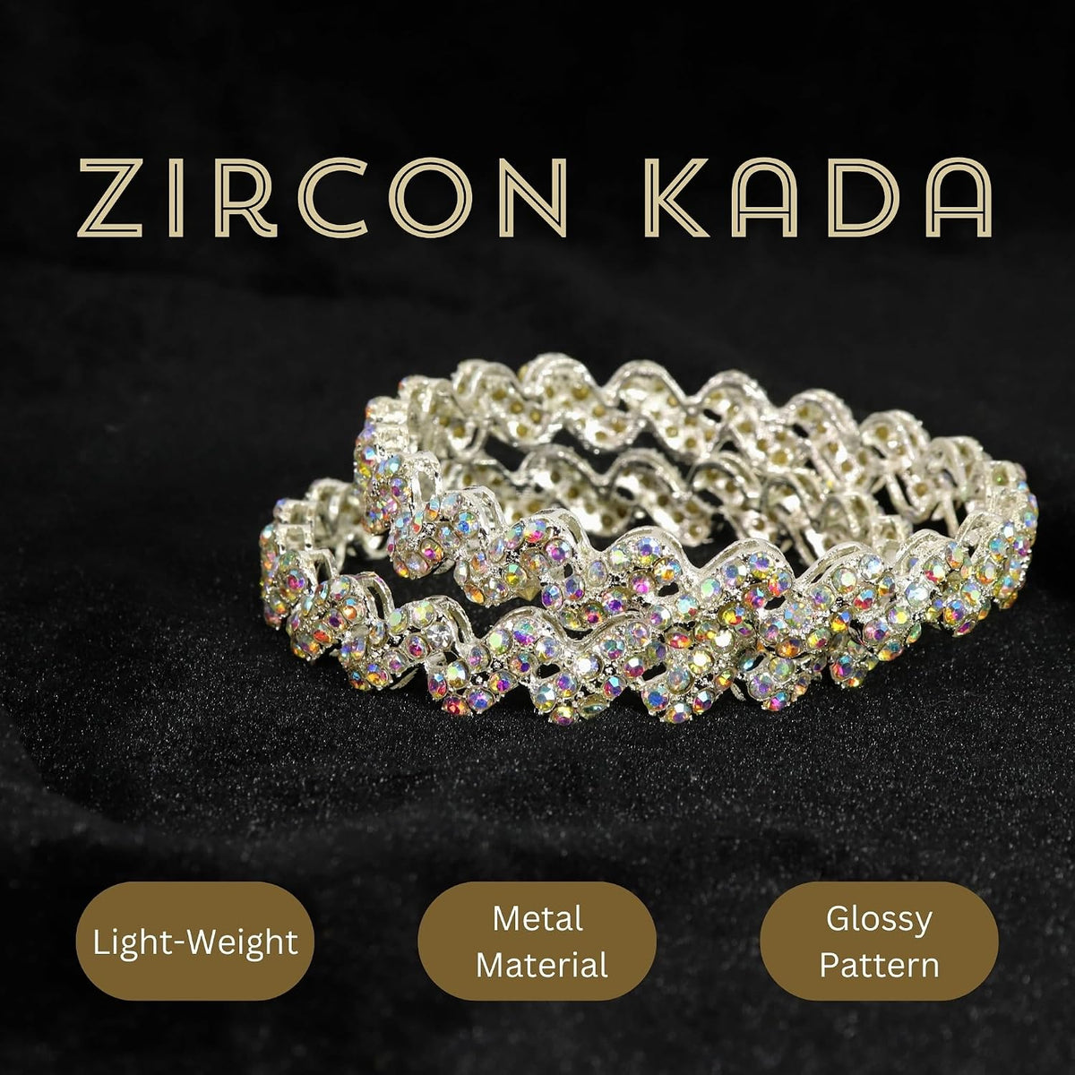 NMII Trendy Stylish Alloy Metal with American Diamond Studded Bangles Set For Women & Girls | Zig Zag Design Kada Set | Women's Bangles Bracelet | Trendy Bangles Party, Wedding- Set of 2