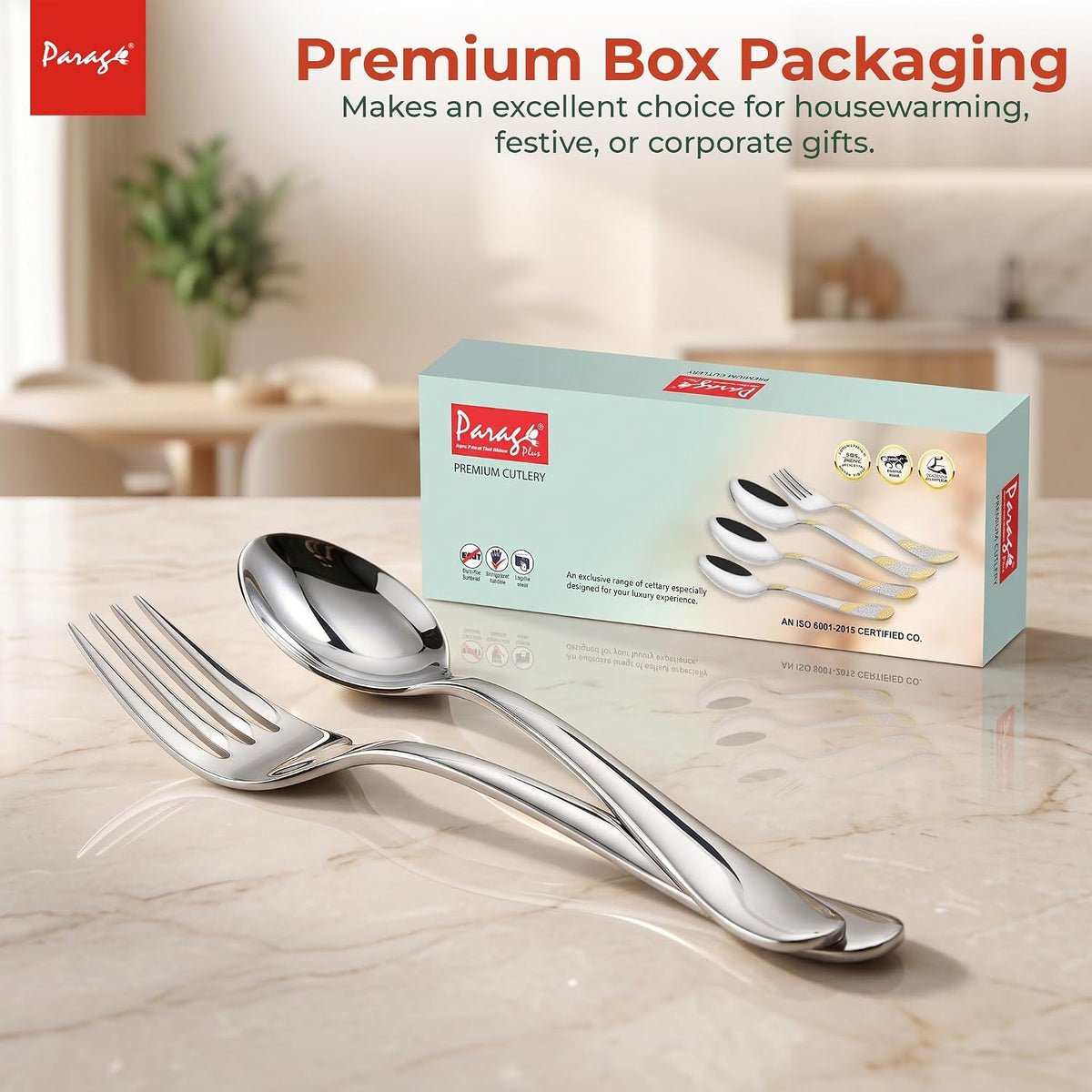 Parage Tiara Stainless Steel Spoon Fork Set of 12, 6 Dinner Spoons 6 Dinner Forks with 2mm Thickness Heavy Gauge Cutlery Set, Mirror Finish Tableware for Home Kitchen Dining