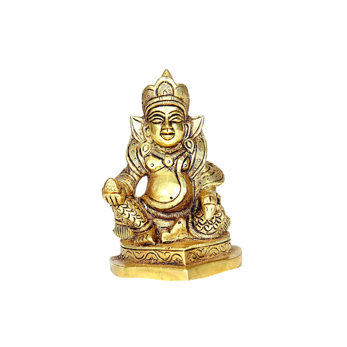 Aalayam Selveer Kubera Statue | Kuber Statue in Brass | Kubera Idol Brass | Kuber Murti Brass | Kuber Idol | Kuber Murti Brass Height 9.5cm Gold Colour 1 Piece