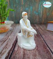 SHINDE EXPORTS White shirdi saibaba Marble Idol for Pooja Room Statue murti car Dashboard Home Murty. (11.8 CM)