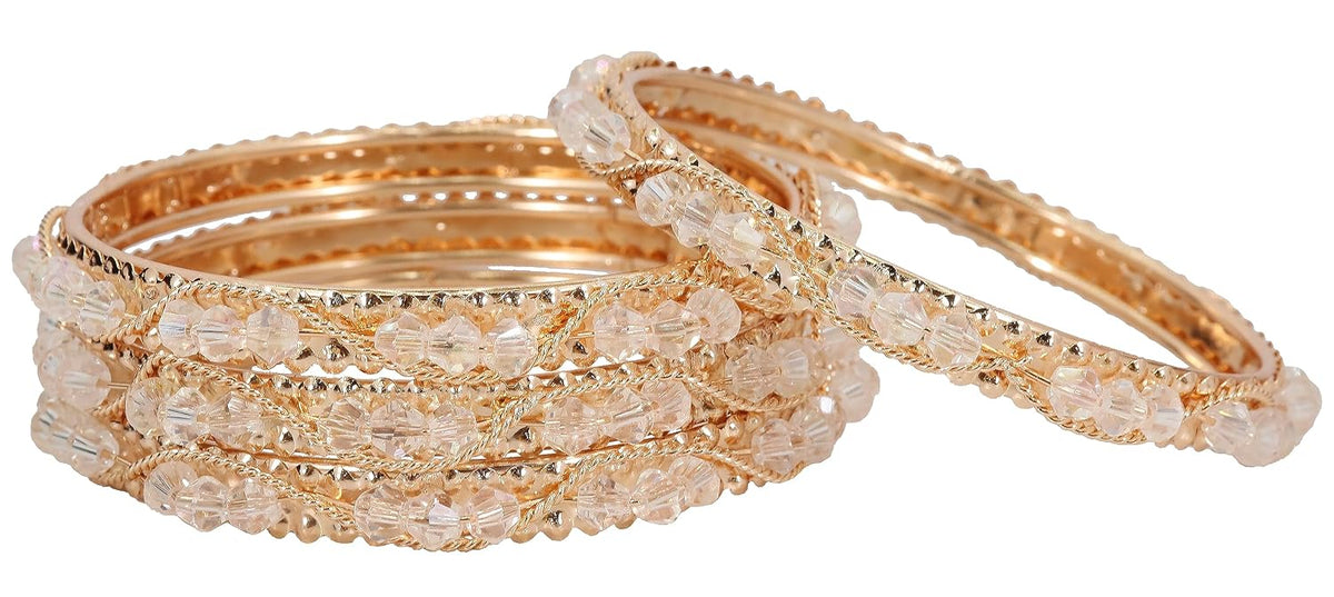 NMII Alloy Metal Bangles Set For Girls & Women Studded Pearls and Chain | Stylish Bangles Bracelet | Fancy Metal bangles | Women's Jewellery | (Pack of 4)
