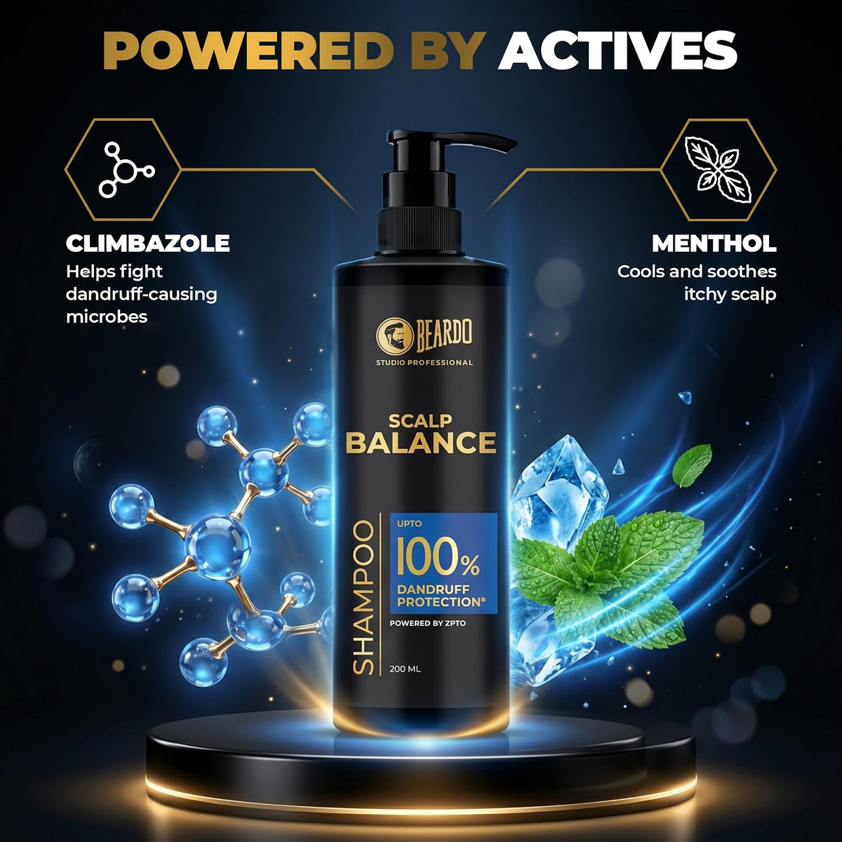 Beardo Studio Professional Scalp Balance Shampoo for Men | Salon-Grade Scalp Care at Home | Deep Cleansing Shampoo with Climbazole & Menthol | Helps Control Dandruff, Excess Oil & Itchy Scalp | 200ml