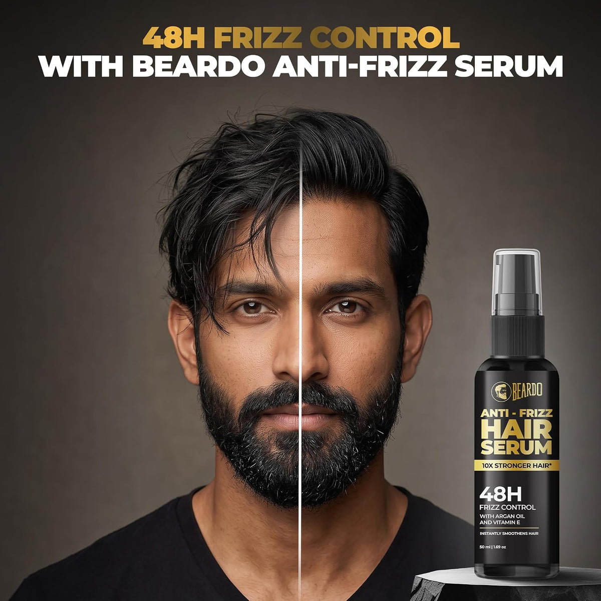 Beardo Anti-Frizz Hair Serum with Argan oil & Vitamin E| 48H Frizz Control & Smooth Hair | Hair Styling Serum for Men| Tames Frizz & Rough Hair | Daily Use Serum For All Hair Types | 50ml