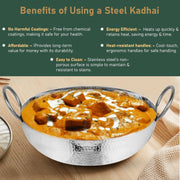 Parage 1 Pieces Stainless Steel Hammered Kadhai 2 LTR with Heavy Bottom for Kitchen/Utensils for Cooking, Deep Frying | Gas Stove Friendly Cookware (Silver)
