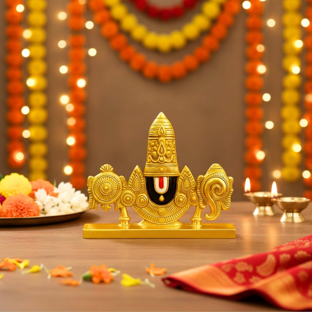 YaaNatural Yaa Catchy Lord Balaji Double-Sided Idol for Car Dashboard & Home Decor Gold Finish Venkateswara Face Statue | Spiritual Gift, Pooja & Office Idol (Balaji Double Side Gold)