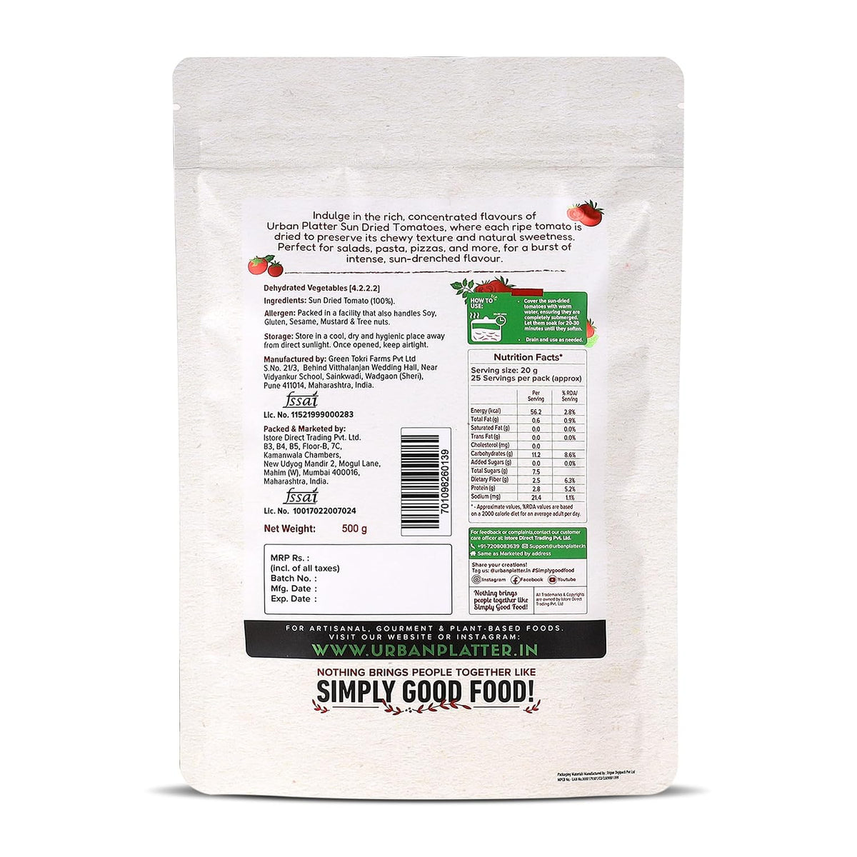 Urban Platter Sun Dried Tomato, 500g