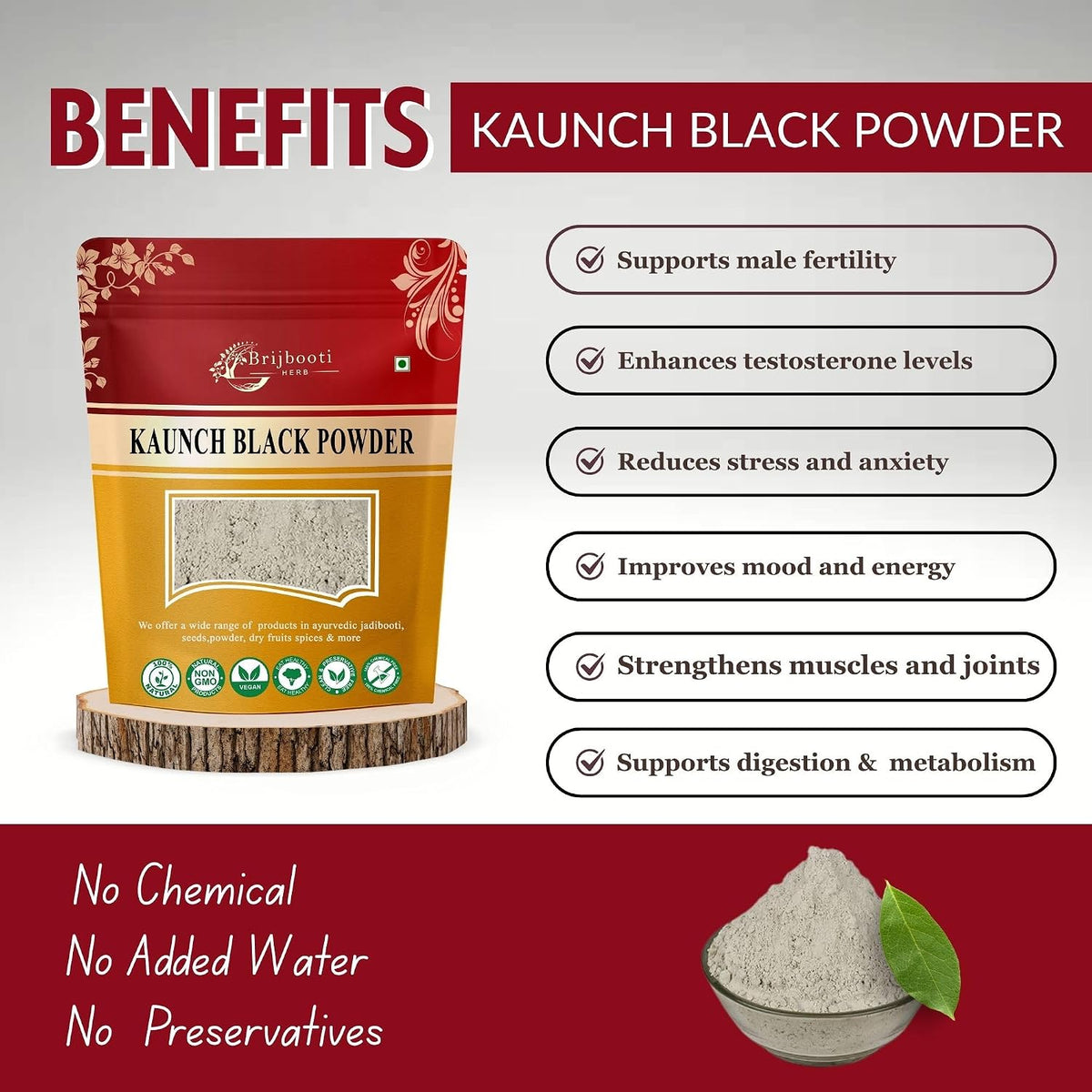 BrijBooti Black Kaunch Seeds Powder 100 Gr - Kaunch Beej Kala Powder - Mucuna Pruriens - Cowhage