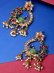 Priyaasi Gold-Plated Peacock Inspired, Meenakari Earrings in Multicolour