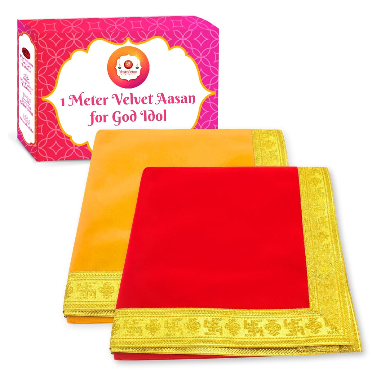 Bhakti Lehar Large Size Velvet Pooja Aasan for God Idol/Chowki Aasan Kapda Mat for Puja Table, Home Mandir and Temple - Pack of 2