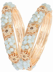 NMII Non-Precious Metal With Base Metal And Zircon Gemstone Or Colourful Beads Studded On Flower Glossy Finished Kada Set For women and Girls