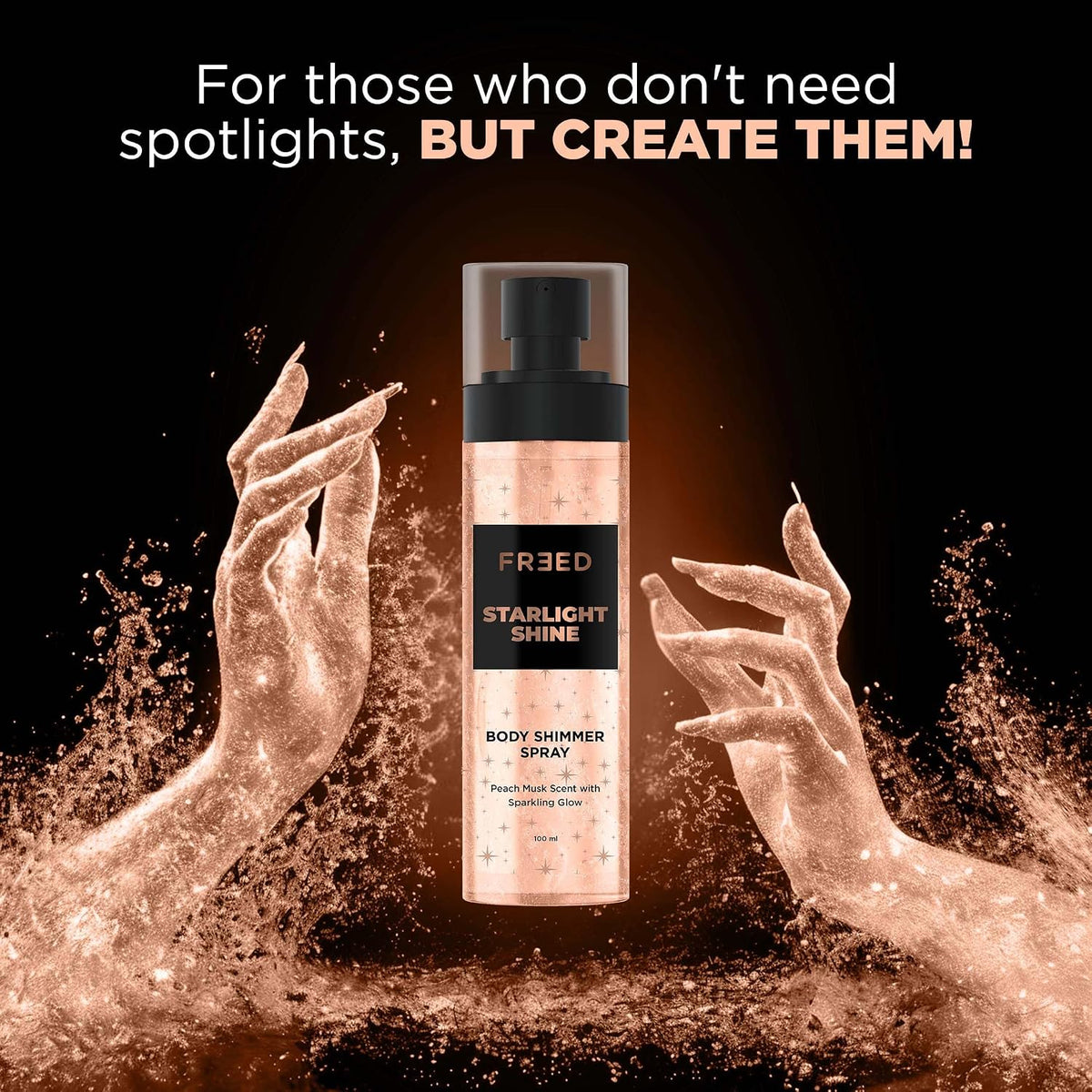 Beardo FREED Starlight Shine Ultra-Fine Shimmer Spray With Peach Musk Body Mist For Women | Luxury Shimmer Spray | Instant Glow, Long Lasting, Premium Fragrance For Women -100Ml