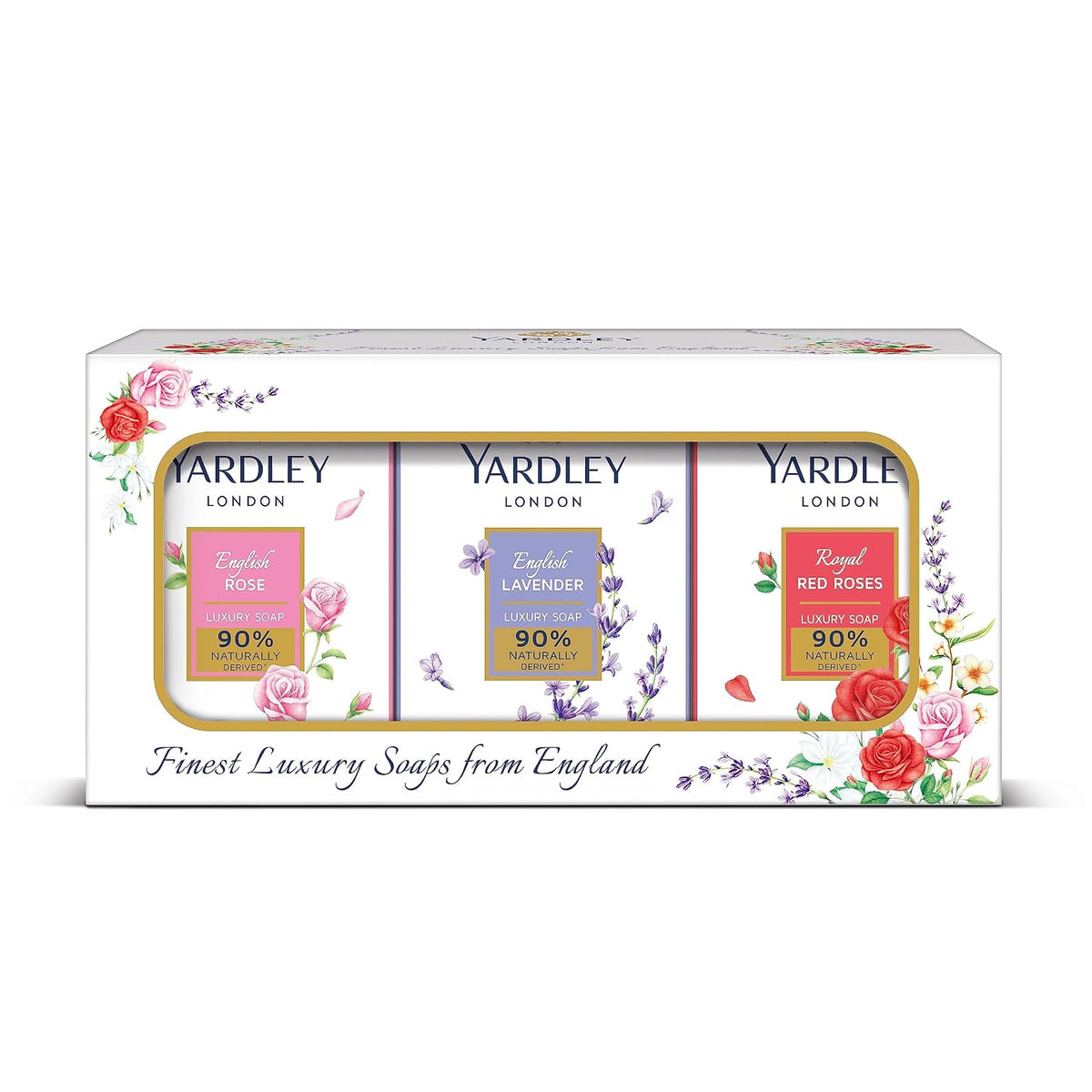 Yardley London English Lavender, English Rose, Royal Red Roses Luxury Soap for Women, 100g (Pack of 6)
