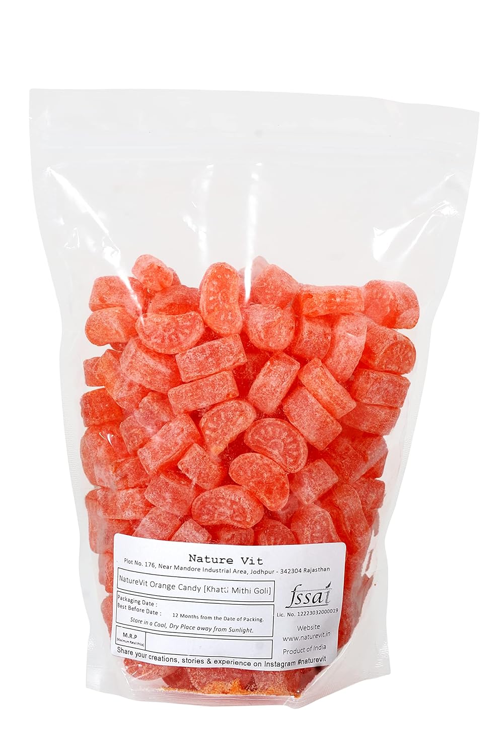 NatureVit Orange Candy 1 Kg | Khatti Mithi Narangi Goli | Tangy & Sweet Flavoured Candy for Mouth Freshening & Cravings