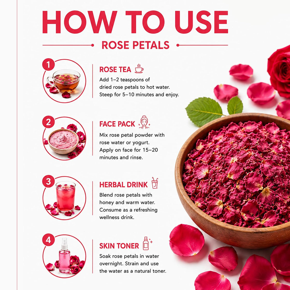 Brijbooti Rose petals dried 100 Gram | Rose petals dried edible | Gulab Patti for Face, Body, Bath, Hair, Cooking, Eating & Herbal Tea | Rose Flower
