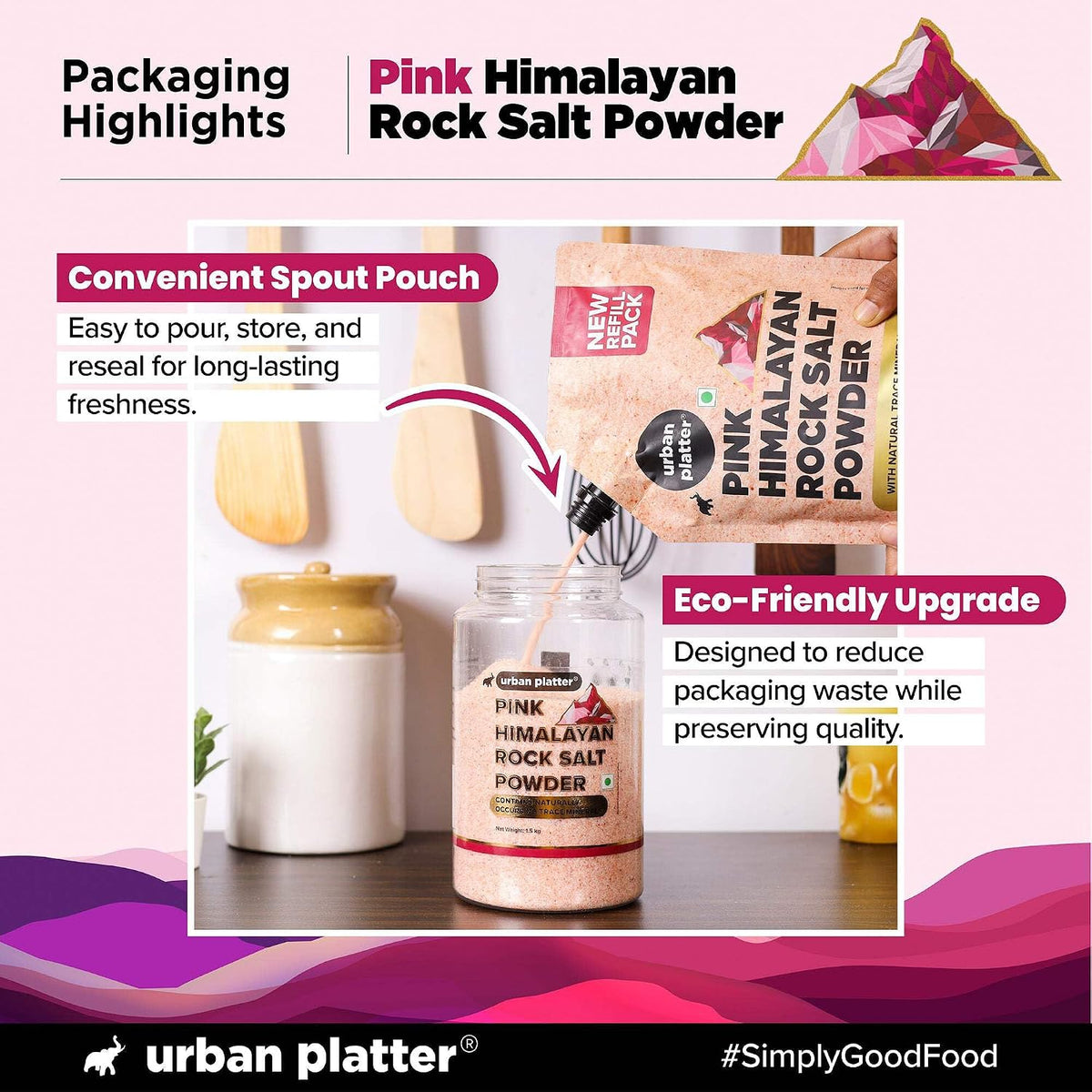 Urban Platter Pink Himalayan Rock Salt Powder, 1Kg