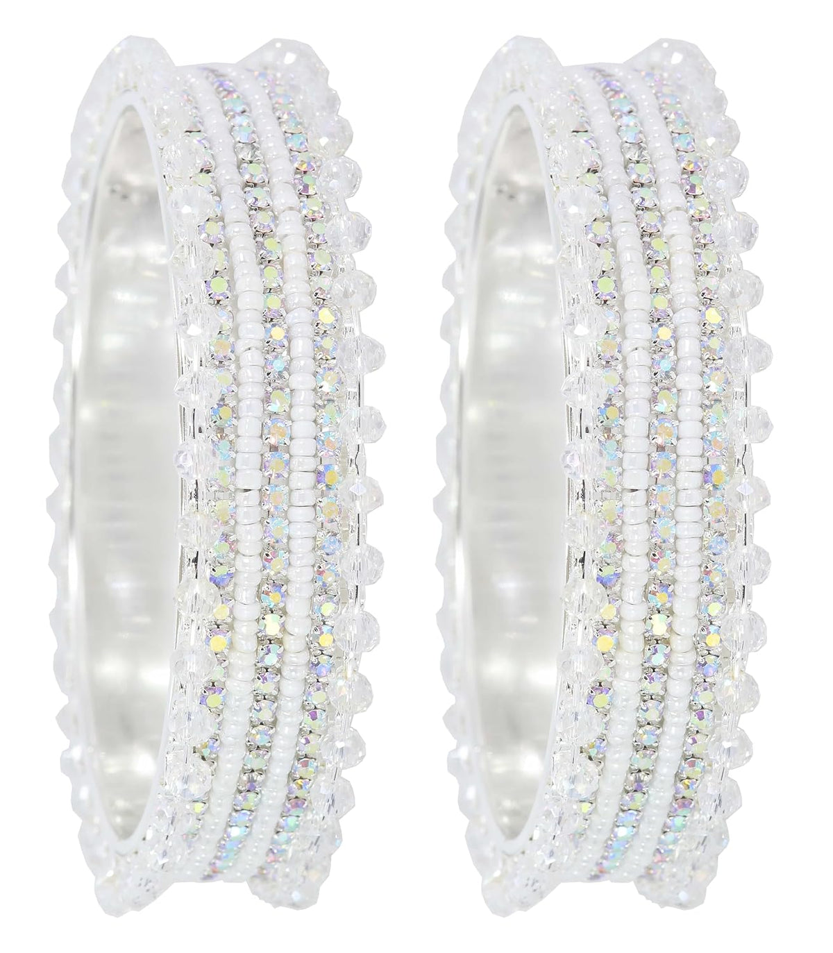NMII Stylish Pearls & Zircon Diamond Stone Metal Bangles For Women and Girls | Fancy Women's Bangles Bracelet | Metallic Bangles kada | Trendy Bangles Fashion Jewellery- Set of 2