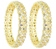 NMII Traditional Gold Plated Brass Metal with American Diamond & Kundan Stone Work Bangles Set For Women & Girls | Kada For Women Stylish | Bangles For Wedding, Party, Occasion Wear- Set of 2