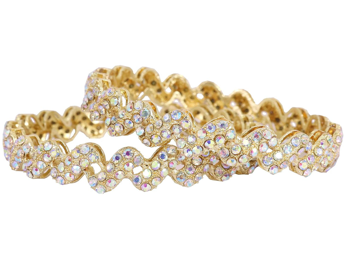 NMII Trendy Stylish Alloy Metal with American Diamond Studded Bangles Set For Women & Girls | Zig Zag Design Kada Set | Women's Bangles Bracelet | Trendy Bangles Party, Wedding- Set of 2
