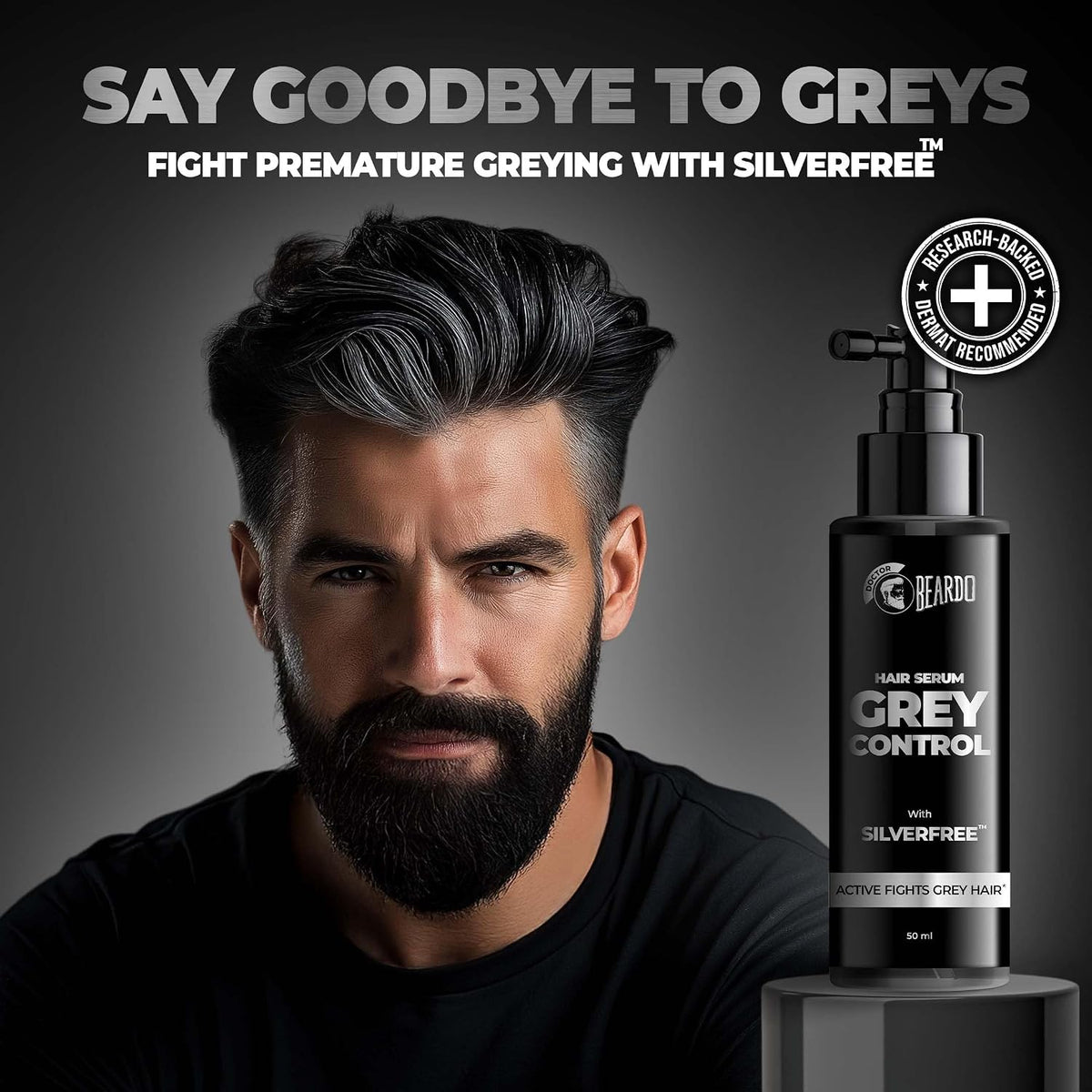 Beardo Anti Grey Hair Serum for Men, 50 ml | SilverFree™ Formula | Also contains Amla + Methi + Rosemary + Brahmi + Bhringraj extracts for Hair Shine | Lightweight and Non-Sticky