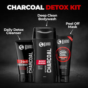 Beardo Charcoal Detox Kit | Facewash | Bodywash | Activated Charcoal Face Peel Off Mask | Detox Kit for Men | Beardo Grooming Kit for Men -Set of 3