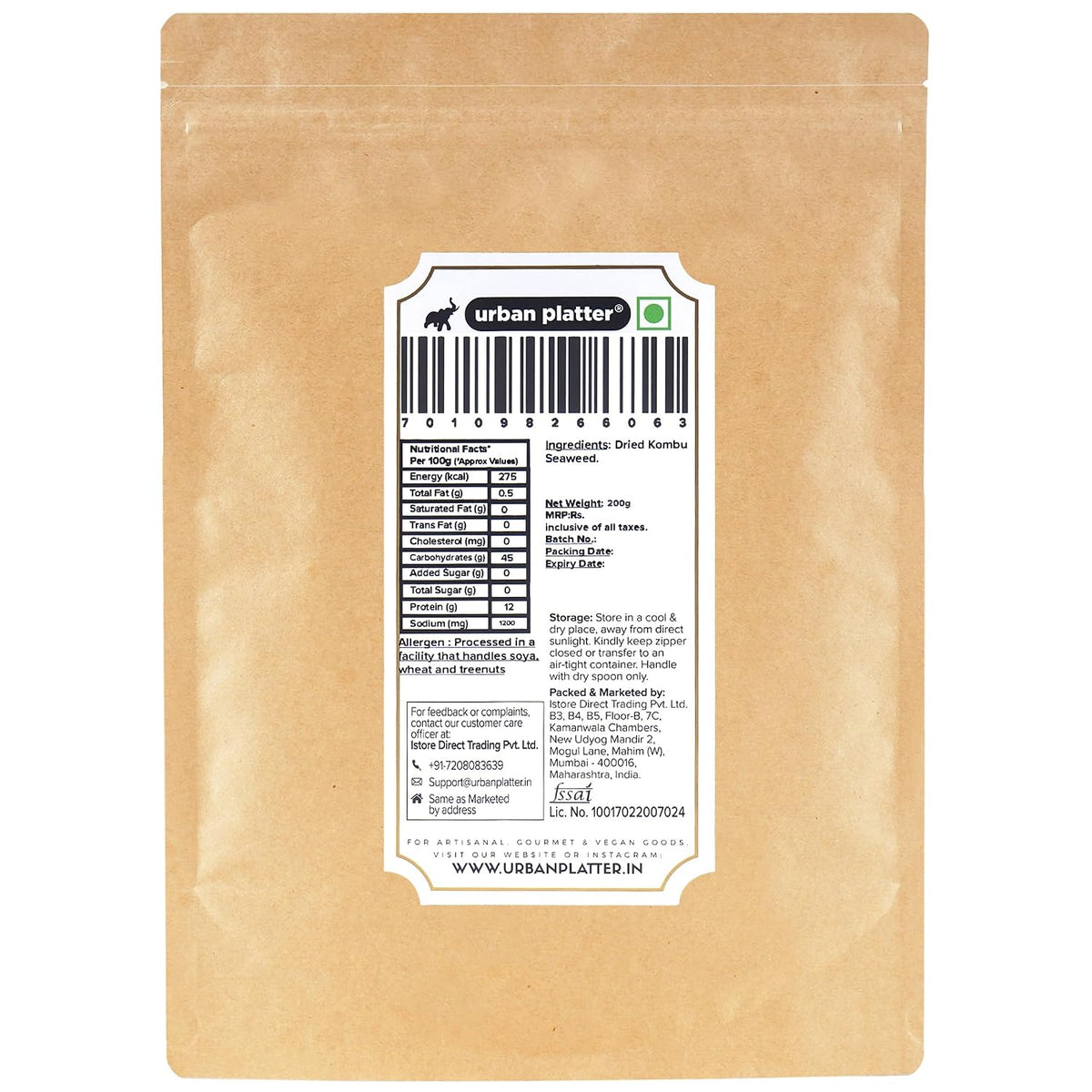 Urban Platter Dried Kombu Strips, 200g