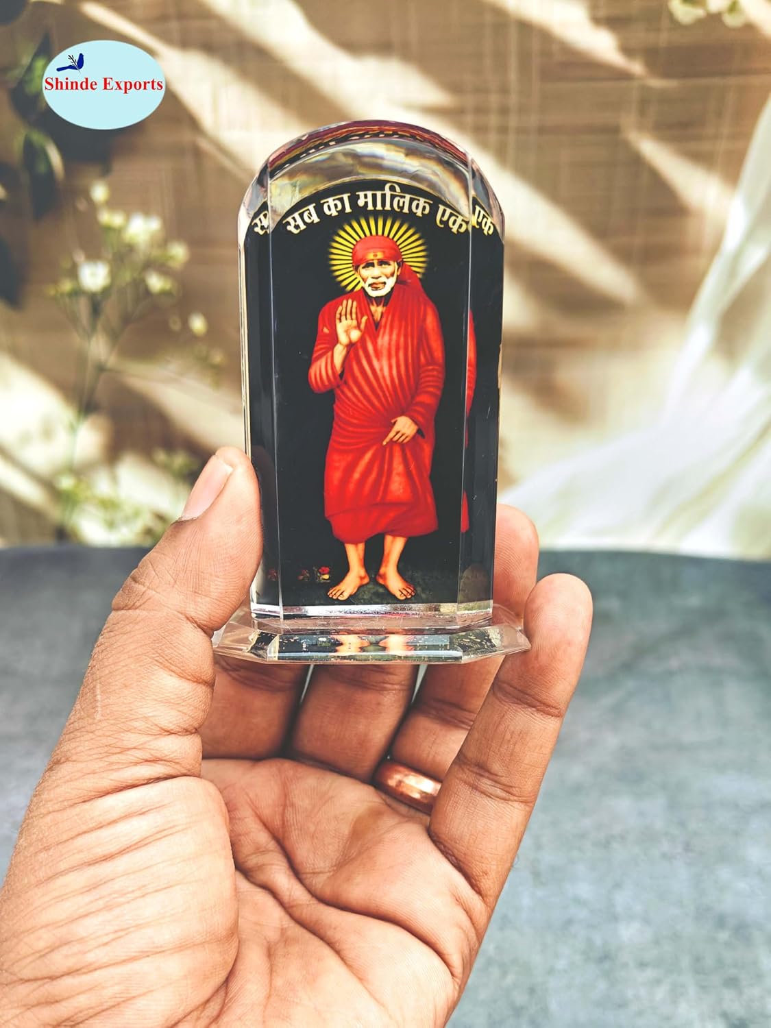 SHINDE EXPORTS sai Baba Acrylic car Dashboard Idol Cum Desk Stand 3.5 inches (Standing Baba)