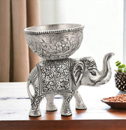 KridayKraft Metal Elephant Dry Fruit Bowl Showpiece Silver Polish for Your Home, Office Table Decorative, Elephant Showpiece Bowl for Gift, Animal Figurines