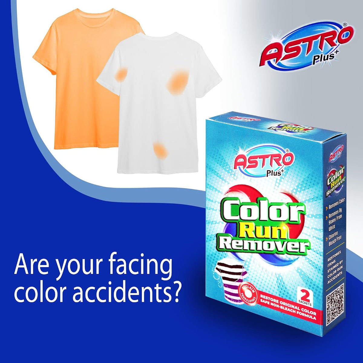 ASTRO PLUS + Ultimate Color Run Remover, Say Goodbye to Stains Powerful, Color Bleed Eliminator Stain Remover, Advanced Clothes Color Run Remover Powder (1)
