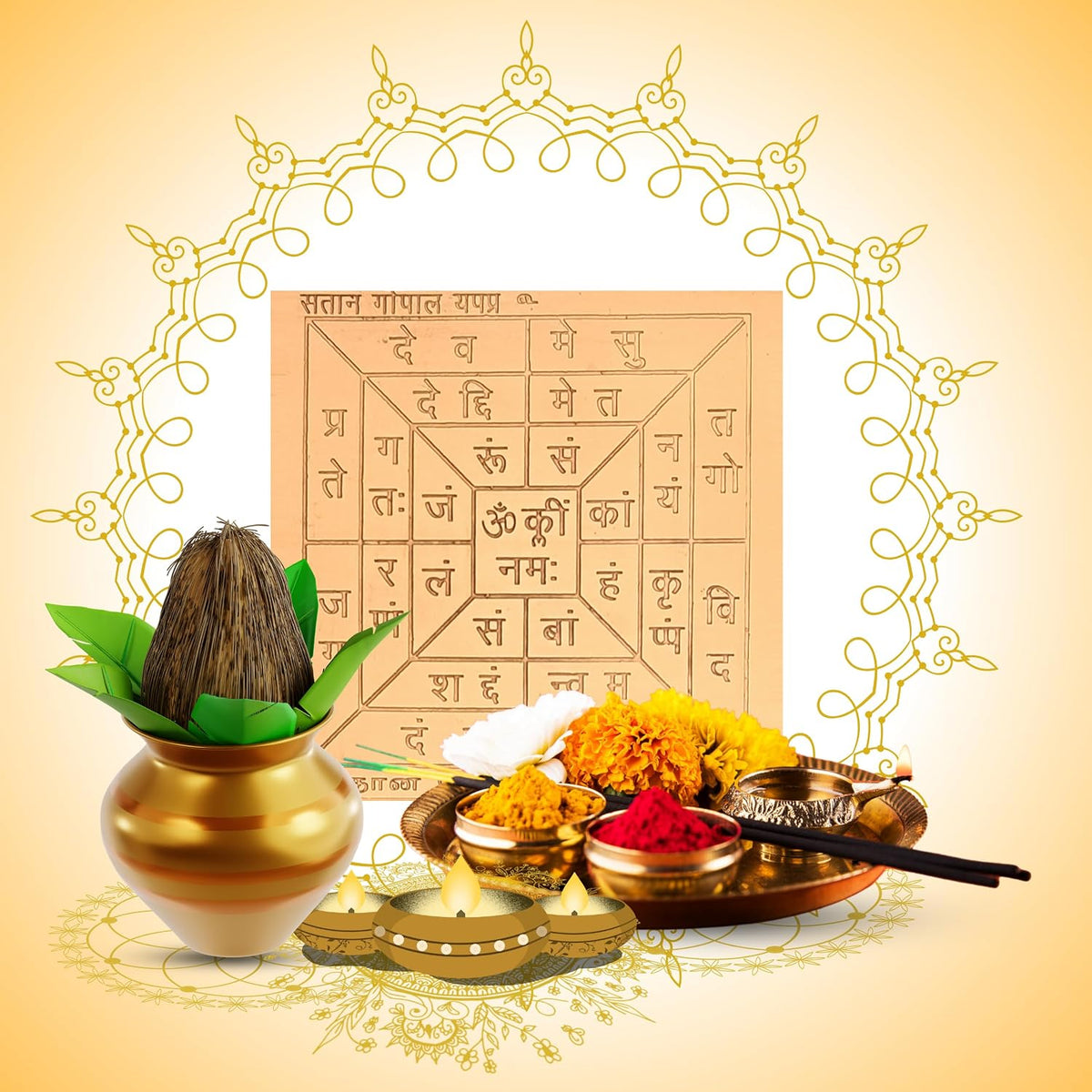 Aalayam Selveer Santhana Gopala Krishna Yantra | Santan Gopal Yantra Size 6"x6" Copper Brown Colour 1 Piece