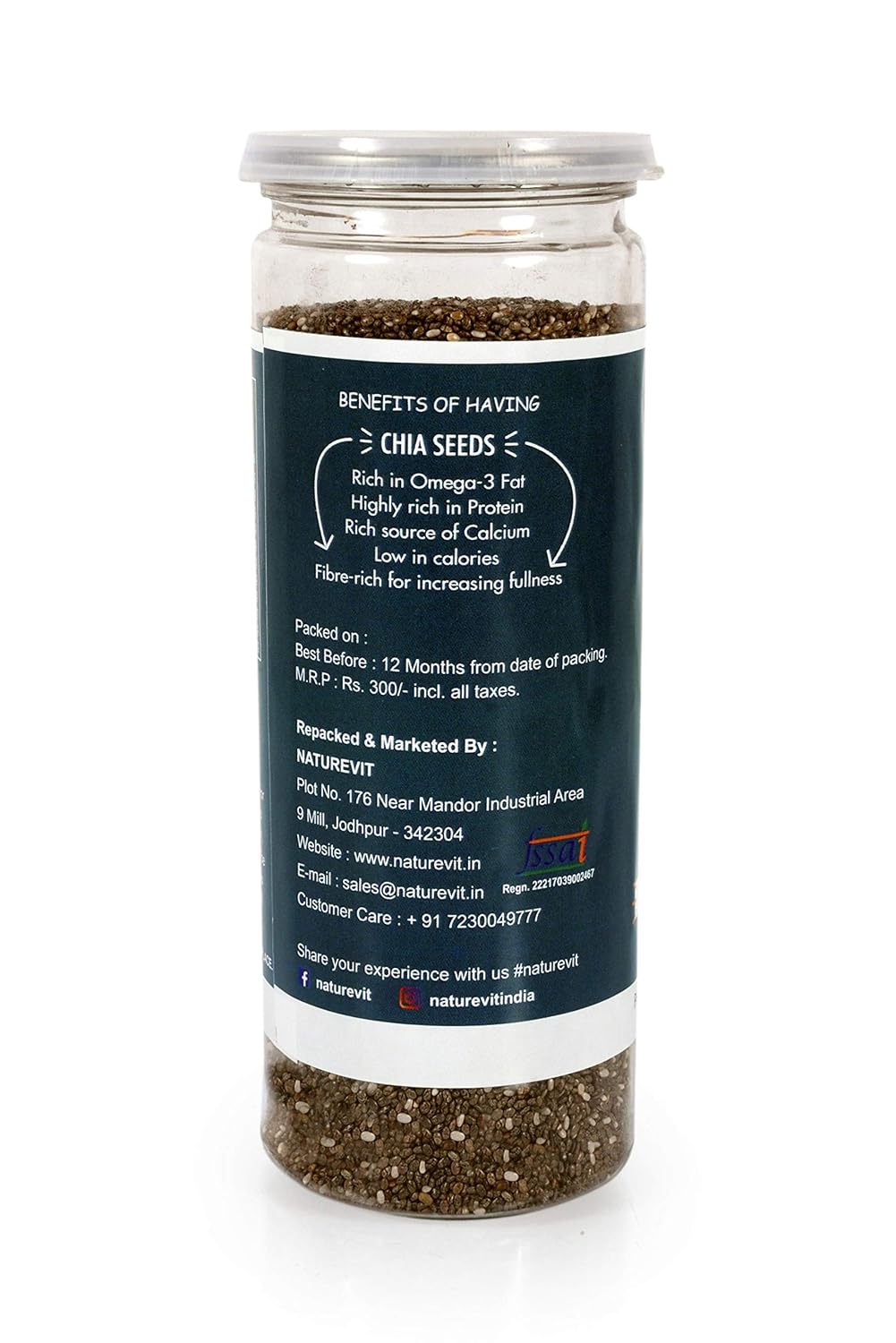 NatureVit Raw Chia Seeds 400g | Superfood for Eating | Rich in Omega-3, Fiber & Protein | Ideal for Weight Loss, Digestion & Energy | Gluten-Free & Vegan