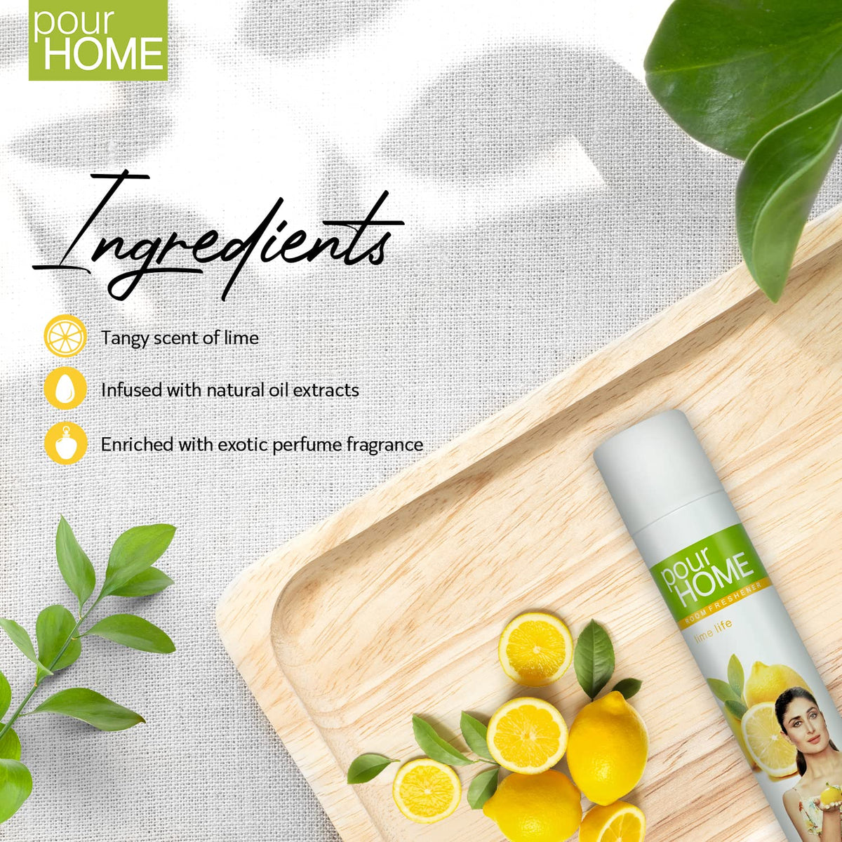 POUR HOME Lime Life Room Air Freshener Spray - 220ML | Long-Lasting Fragrance - Reduces Odours - Suitable for Home & Office