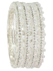 NMII Stylish Metal with Zircon Stone Work & Pearls Bangles Set For Women & Girls | Fancy Metal Bangles Set | Diamond Bangles | Traditional Women's Bangles For Wedding, Party, Occasion- Set of 4