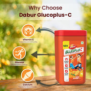 Dabur GlucoPlus-C Instant Energy Glucose Juicy & Tasty Orange Flavour Powder- 400g Jar | Glucose Replenishes Energy | 25% more Glucose| Vitamin C helps Boosts Immunity | Calcium Supports Bone Health