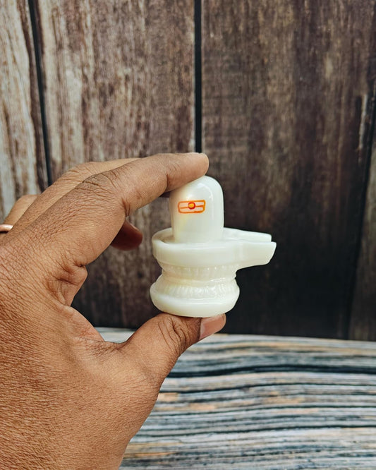 SHINDE EXPORTS Marble Shivling (White, 6 cm)
