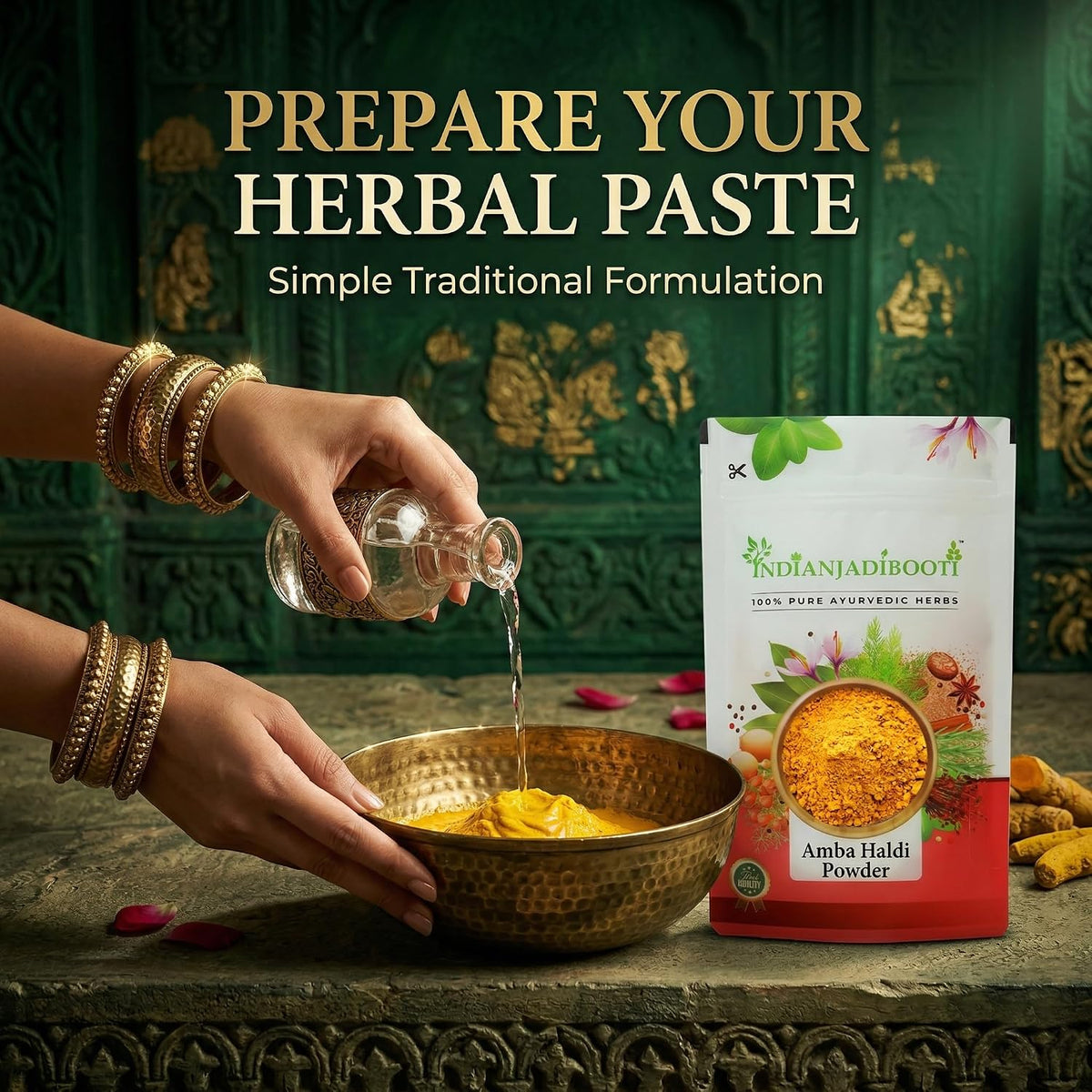 IndianJadiBooti Elite Radiance & Defense Bundle: Amba Haldi, White Sesame, Safed Musli & Neem – For Clear Skin, Hormonal Support & Systemic Immunity – 250gm Each
