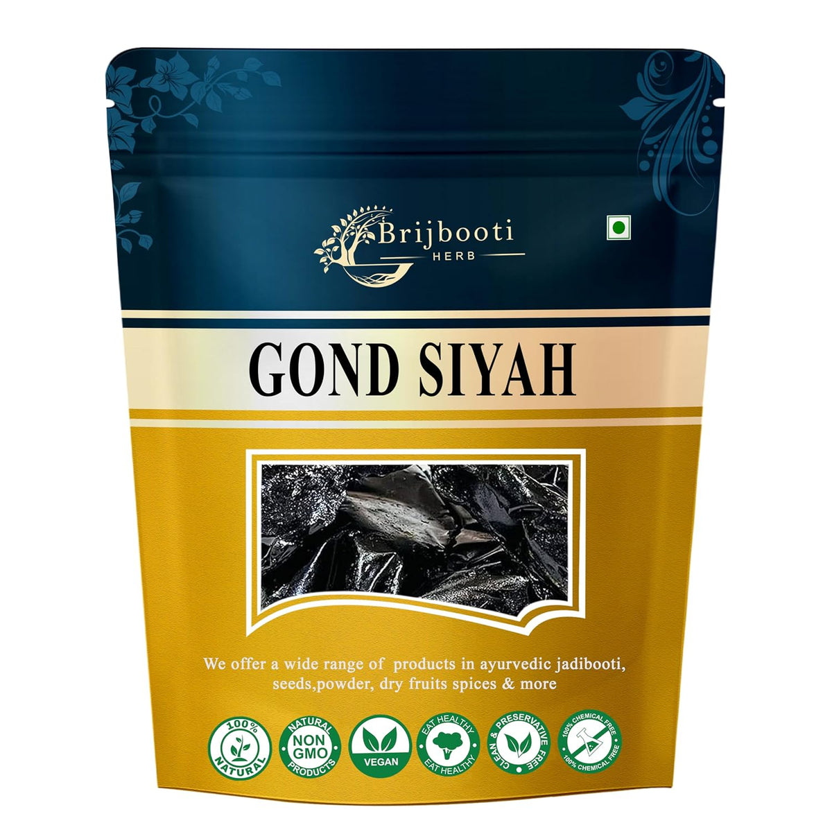 BrijBooti Gond Siyah - Kala Gond - Black Gum For Joint and Back Pain 100 Gr