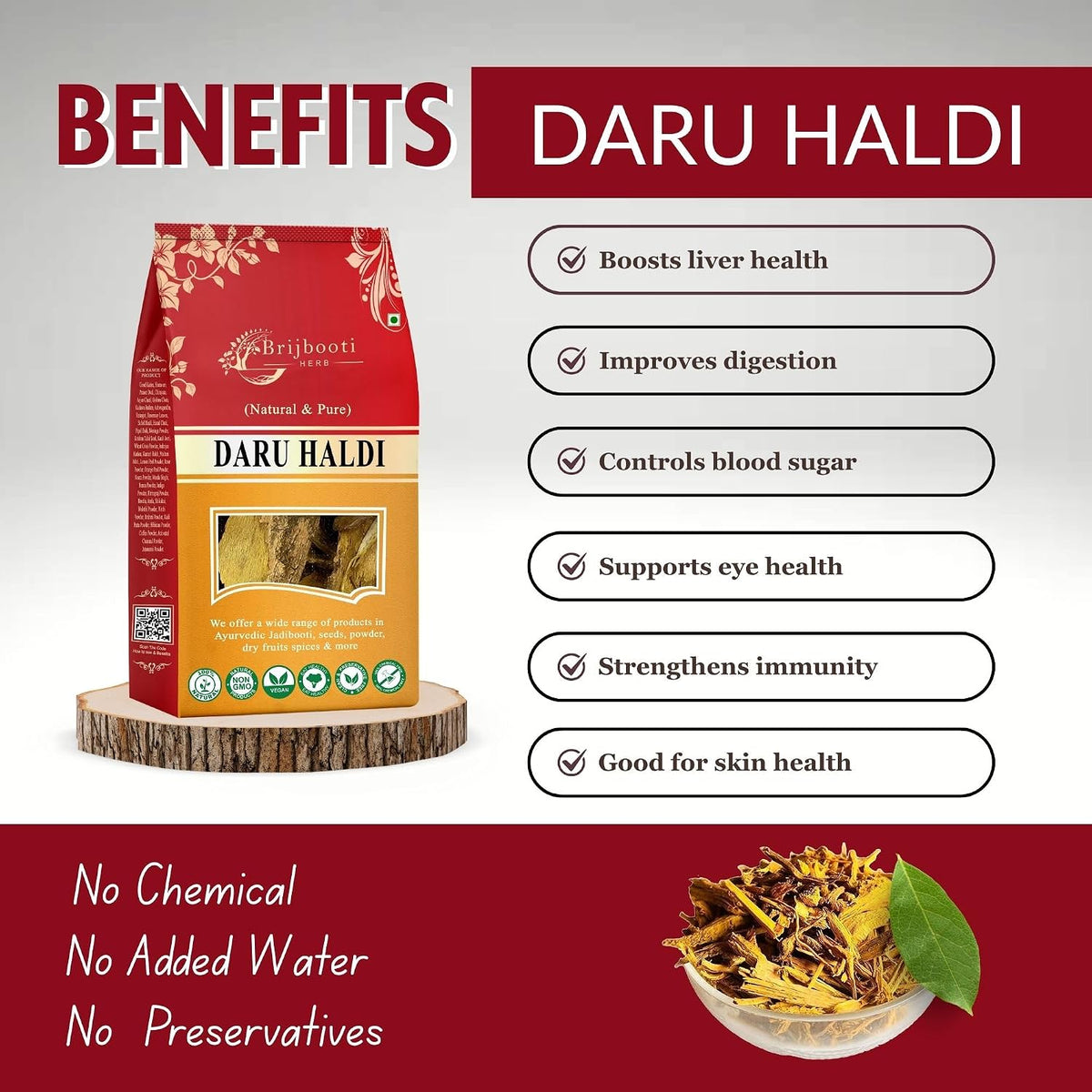 BrijBooti Daru Haldi Bark -(200 Gm) | Berberis aristata | Indian Barberry Daru Haldi Chaal