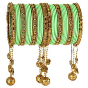 NMII Designer Bridal Chuda Set With Latkan | Gold Plated Traditional Metal Bangles with Decorative Latkan | Wedding, Karwa Chauth, Teej, Mehendi, Haldi Chuda (Pack Of 40)