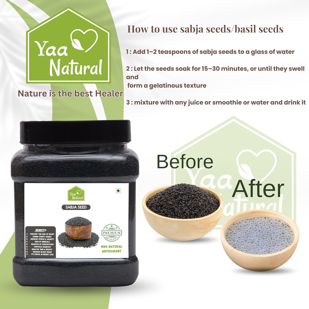 Yaa Natural Raw Sabja Seed 500g | Basil Seed | Tukmaria Seed for Weight Loss (Reduces Body Heat) 100% Natural Quality Edible (