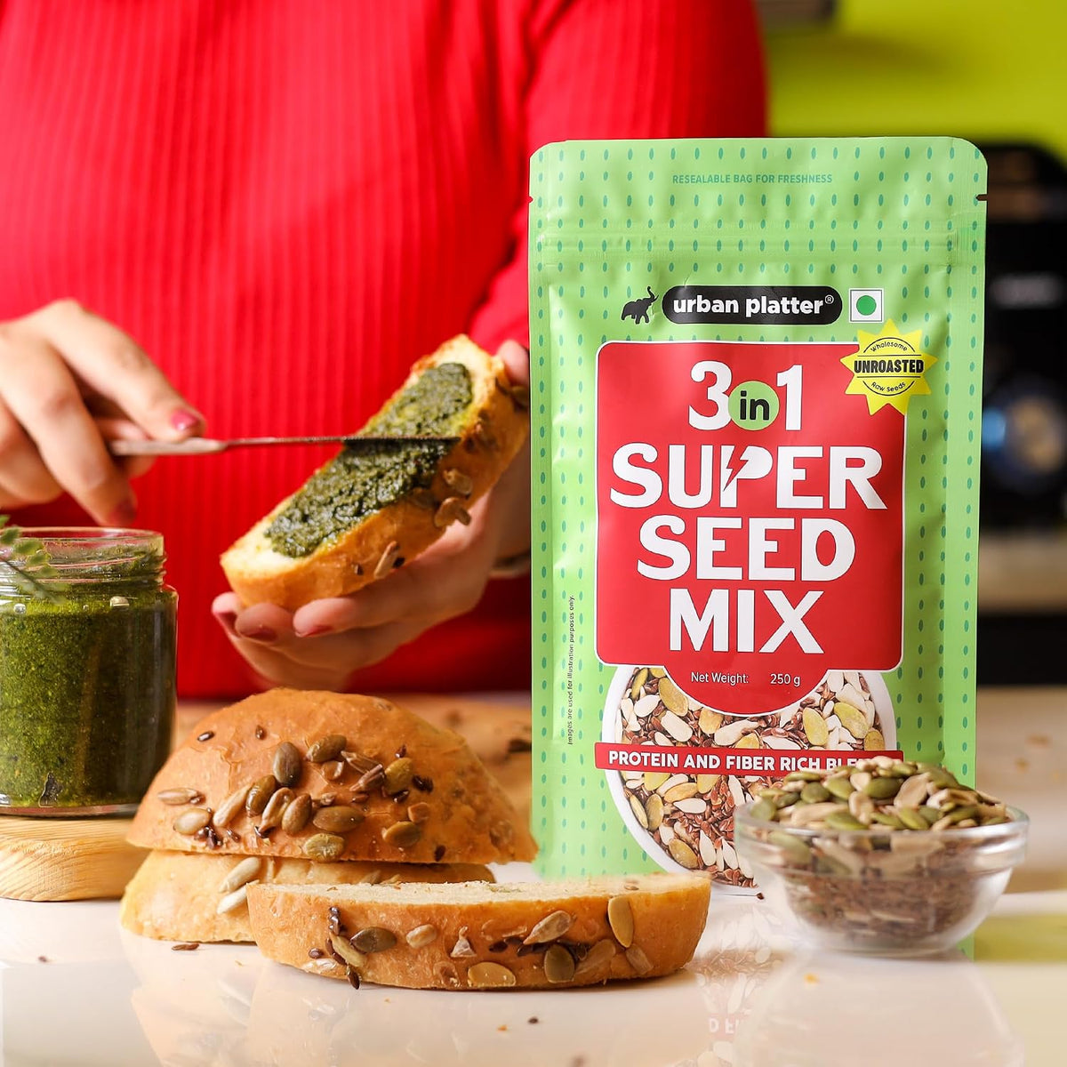 Urban Platter Unroasted 3-in-1 Super Seed Mix, 250g (High Protein & Fiber | Pumpkin, Sunflower & Flax Seed Blend | Raw & Ready-to-Eat Superfood Snack)
