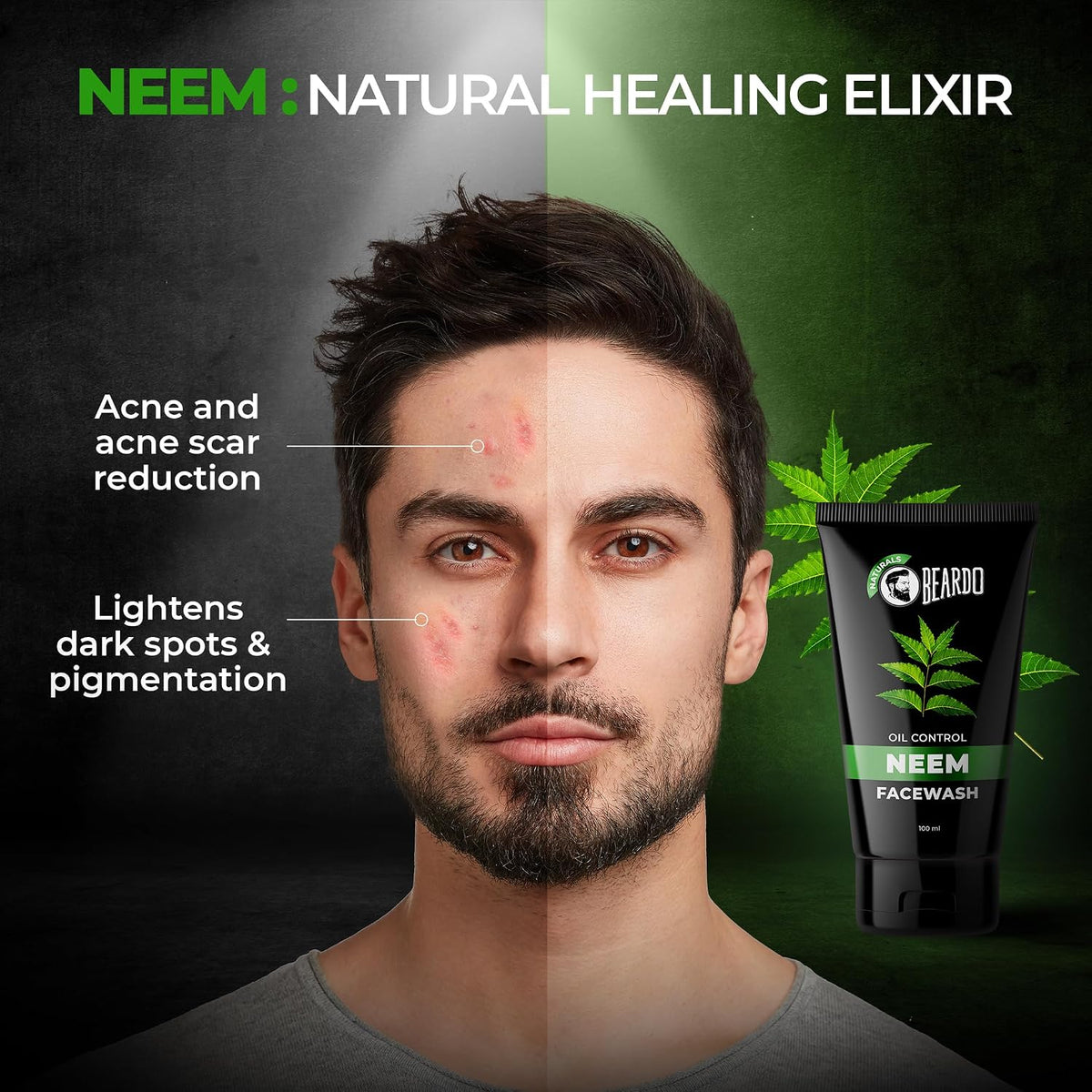 Beardo Purifying Neem Face Wash for Oil Control, 100ml (Pack of 2) | Soothes & Heals | Daily facewash for men | Gentle cleansing for oily-acne-prone skin